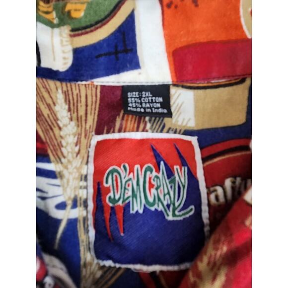 Dem crazy mens 90s vtg beer print hawaiian shirt button up lager draft sz 2XL - Picture 3 of 7